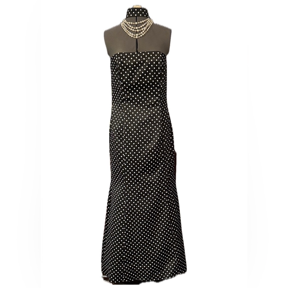 Jessica McClintock Gunne Sax Strapless Black Polka Dot Dress